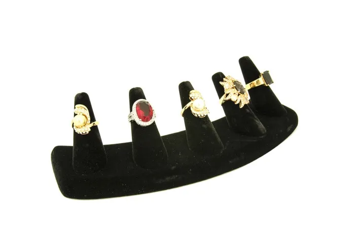JPIDisplay Rings 5 Finger Black Velvet Counter Top Ring Display
