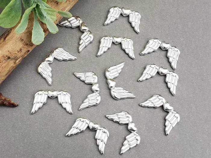 Kbeads Necklaces Silver Heart Center Angel Wing Connectors 15x10mm 12pcs
