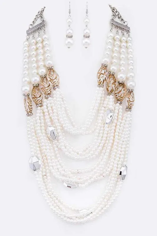 LA Jewelry Plaza String Pearl Layer Statement Necklace Set Necklaces