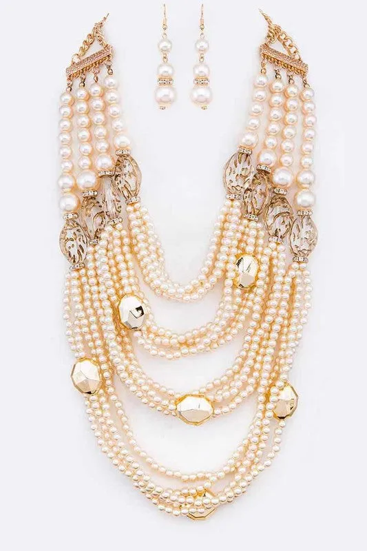 LA Jewelry Plaza String Pearl Layer Statement Necklace Set Necklaces LA Jewelry Plaza String Pearl Layer Statement Necklace Set Necklaces