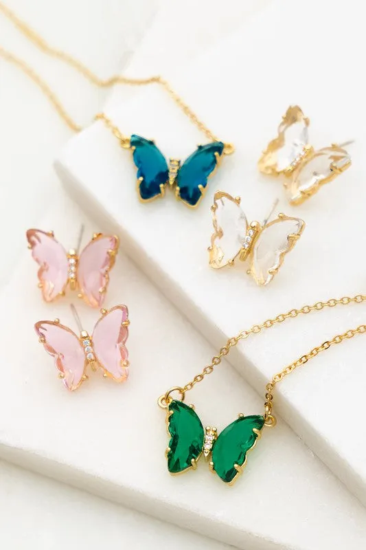 LA3accessories Necklaces Gem Stone Butterfly Pendant Necklace Online Only