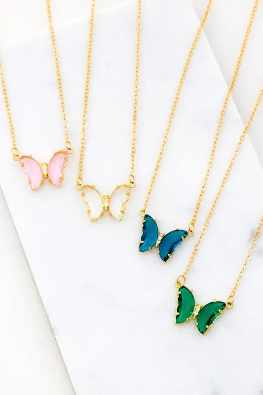 LA3accessories Necklaces Gem Stone Butterfly Pendant Necklace Online Only