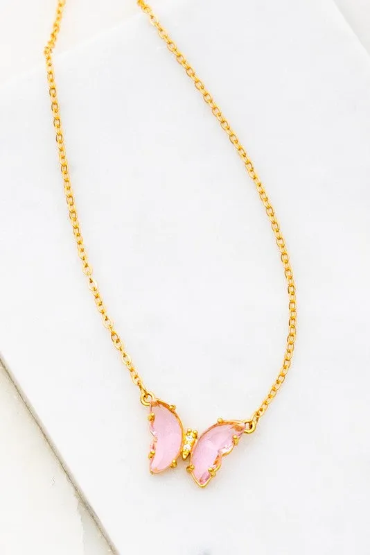 LA3accessories Necklaces Gem Stone Butterfly Pendant Necklace Online Only