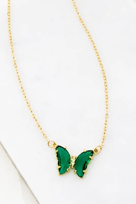 LA3accessories Necklaces Gem Stone Butterfly Pendant Necklace Online Only