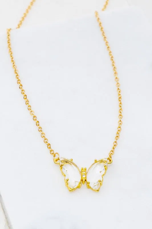 LA3accessories Necklaces Gem Stone Butterfly Pendant Necklace Online Only