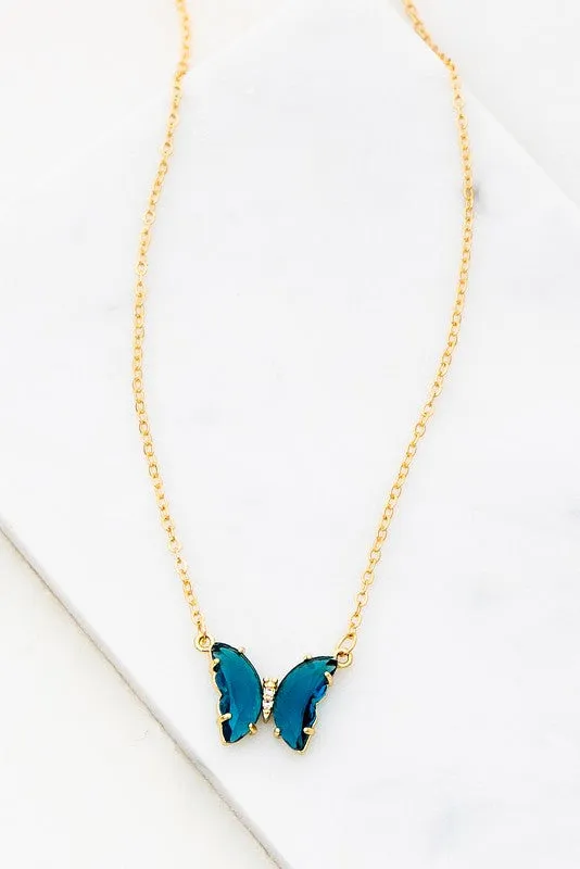 LA3accessories Necklaces Gem Stone Butterfly Pendant Necklace Online Only
