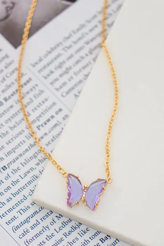 LA3accessories Necklaces Gem Stone Butterfly Pendant Necklace Online Only