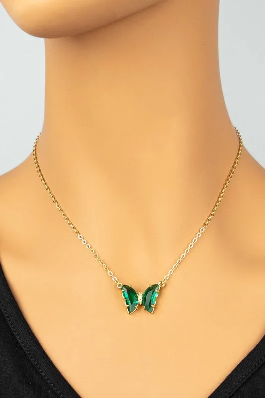 LA3accessories Necklaces Gem Stone Butterfly Pendant Necklace Online Only