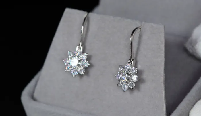 Lab Diamonds London Earrings Silver Moissanite Snowflake Earrings Moissanite Diamond Snowflake Earrings
