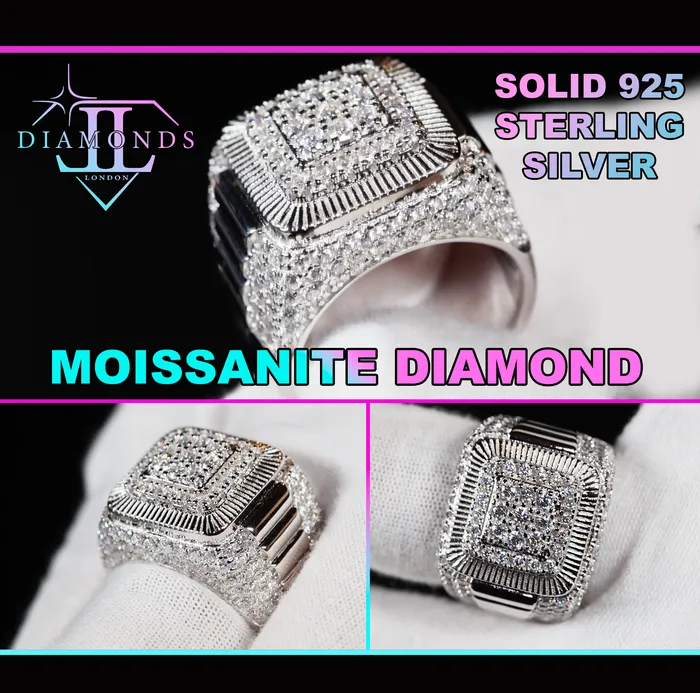 Lab Diamonds London Lab Grown Diamond Hip Hop Rings Mens Big Moissanite Diamond Ring Rings