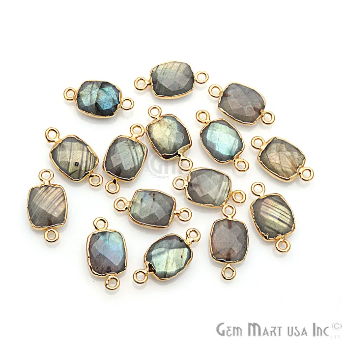 Labradorite 10X12mm Octagon Gold Electroplated Double Bail Gemstone Connector GemMartUSA PreStyled Sets