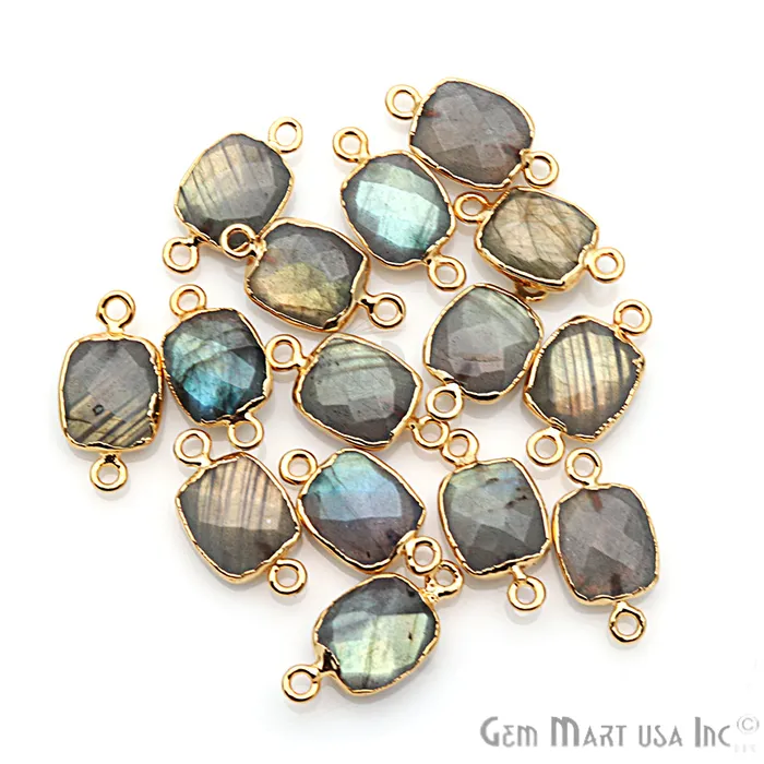 Labradorite 10X12mm Octagon Gold Electroplated Double Bail Gemstone Connector GemMartUSA PreStyled Sets