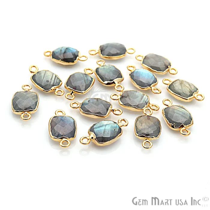 Labradorite 10X12mm Octagon Gold Electroplated Double Bail Gemstone Connector GemMartUSA PreStyled Sets