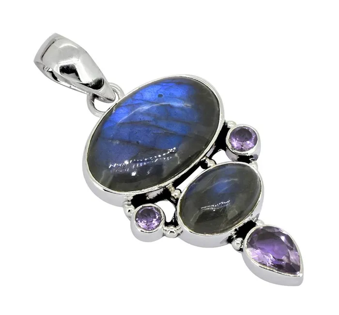 Labradorite Amethyst Solid 925 Sterling Silver Pendant Necklace YoTreasure Necklaces
