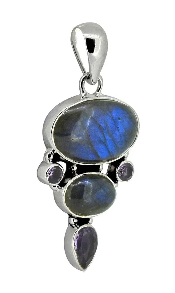 Labradorite Amethyst Solid 925 Sterling Silver Pendant Necklace YoTreasure Necklaces