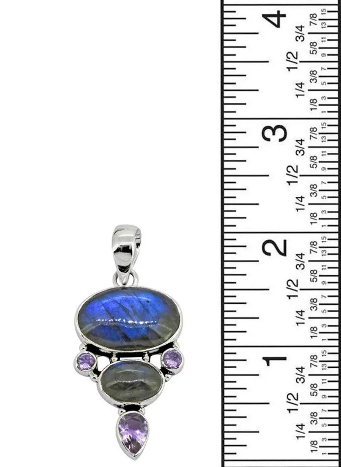 Labradorite Amethyst Solid 925 Sterling Silver Pendant Necklace YoTreasure Necklaces