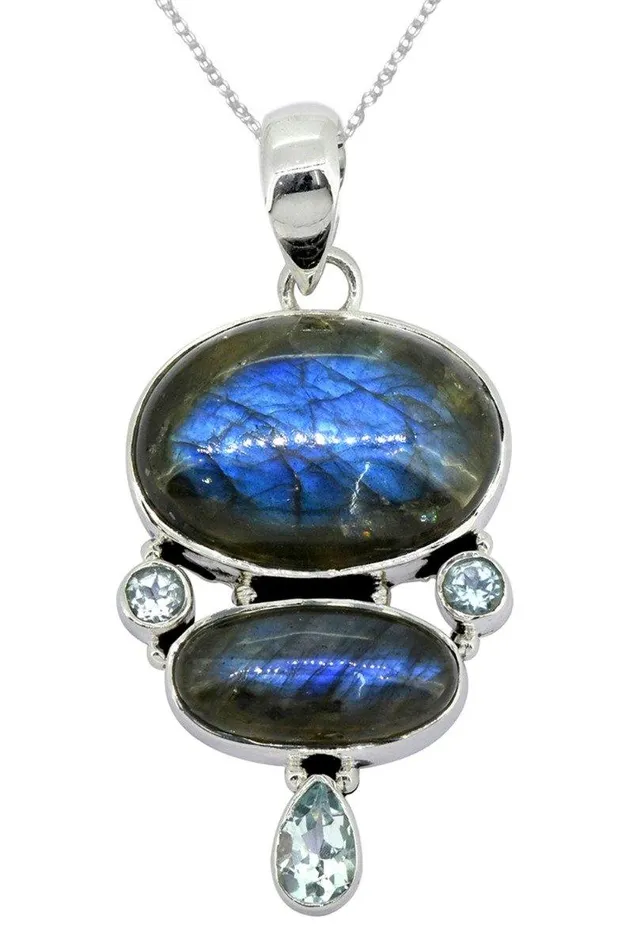 Labradorite Blue Topaz 925 Sterling Silver Pendant Necklace YoTreasure Necklaces Labradorite Blue Topaz 925 Sterling Silver Pendant Necklace YoTreasure Necklaces