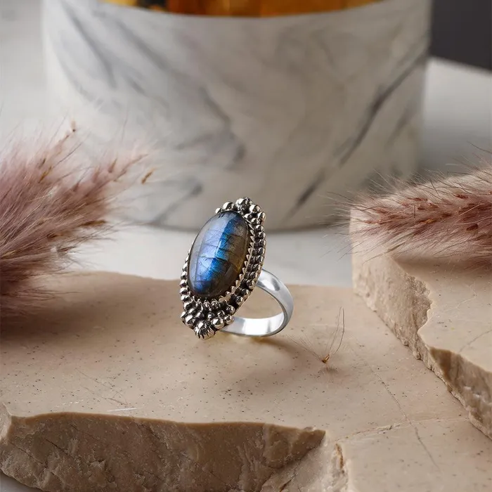 Labradorite Bold Ring Solid 925 Sterling Silver Gemstone Jewelry YoTreasure Rings