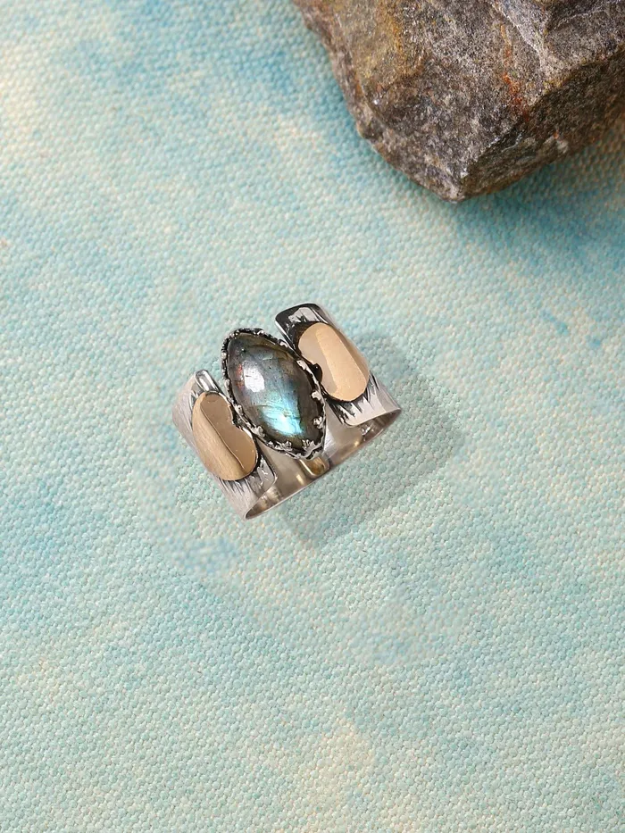 Labradorite Solid 925 Sterling Silver Brass Ring Jewelry YoTreasure Rings