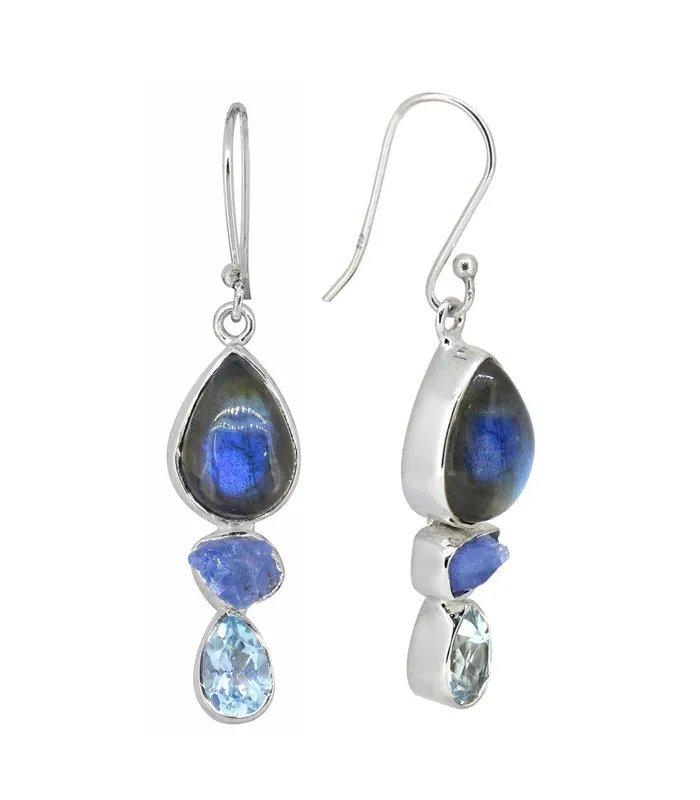Labradorite Solid 925 Sterling Silver Teardrop Dangle Earrings Jewelry YoTreasure Earrings