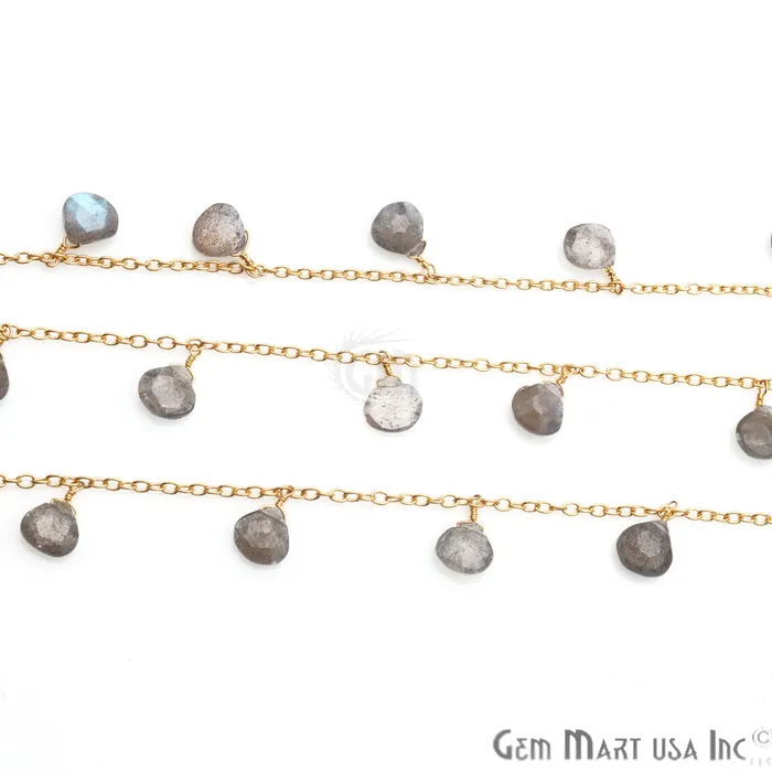 Labradorite Tear Drop Beaded Gold Wire Wrapped Dangle Rosary Chain GemmartUSA Earrings Labradorite Tear Drop Beaded Gold Wire Wrapped Dangle Rosary Chain GemmartUSA Earrings
