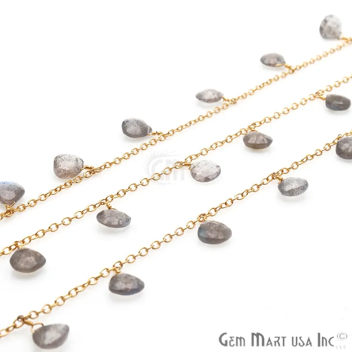 Labradorite Tear Drop Beaded Gold Wire Wrapped Dangle Rosary Chain GemmartUSA Earrings Labradorite Tear Drop Beaded Gold Wire Wrapped Dangle Rosary Chain GemmartUSA Earrings