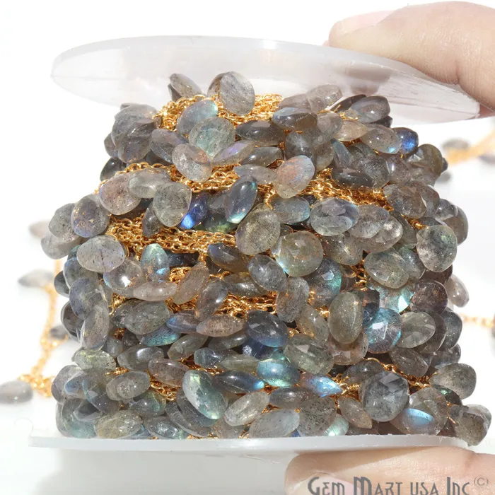 Labradorite Tear Drop Beaded Gold Wire Wrapped Dangle Rosary Chain GemmartUSA Earrings Labradorite Tear Drop Beaded Gold Wire Wrapped Dangle Rosary Chain GemmartUSA Earrings