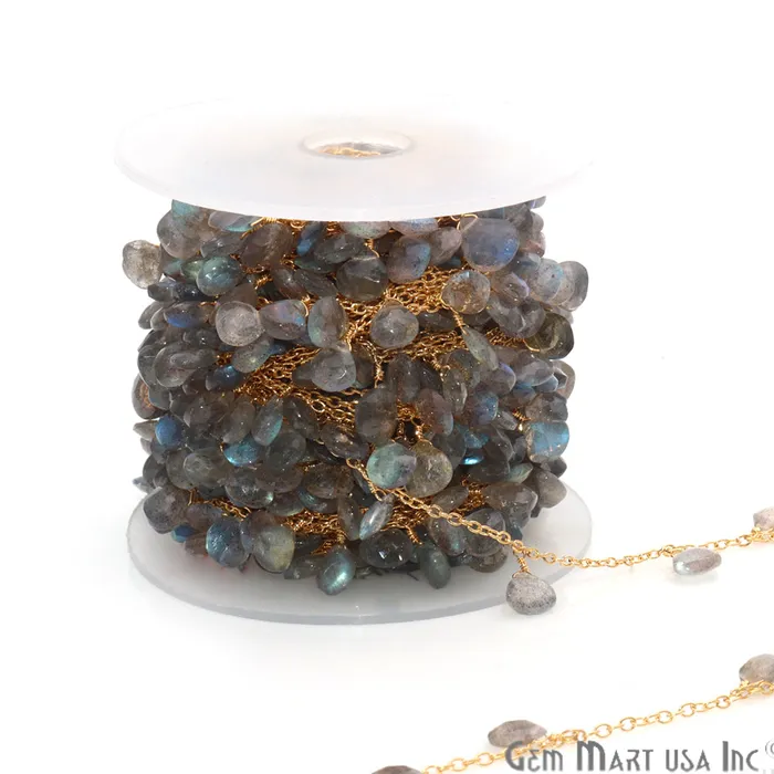 Labradorite Tear Drop Beaded Gold Wire Wrapped Dangle Rosary Chain GemmartUSA Earrings Labradorite Tear Drop Beaded Gold Wire Wrapped Dangle Rosary Chain GemmartUSA Earrings