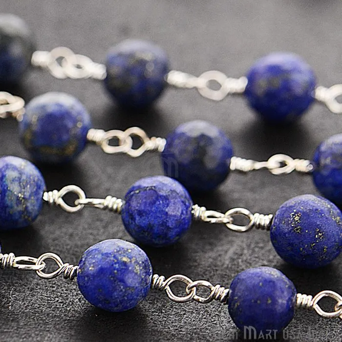 Lapis Jade Faceted Beads 8mm Silver Plated Wire Wrapped Rosary Chain GemmartUSA Necklaces Lapis Jade Faceted Beads 8mm Silver Plated Wire Wrapped Rosary Chain GemmartUSA Necklaces