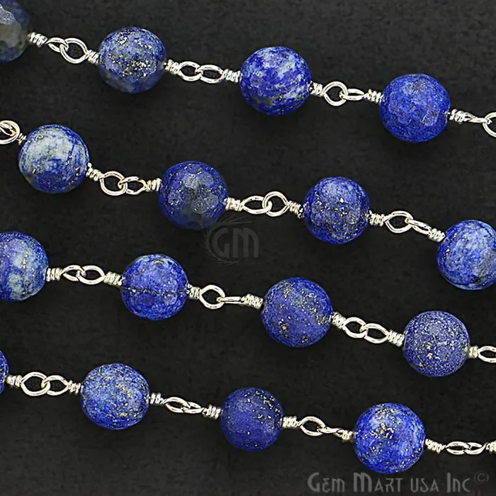 Lapis Jade Faceted Beads 8mm Silver Plated Wire Wrapped Rosary Chain GemmartUSA Necklaces Lapis Jade Faceted Beads 8mm Silver Plated Wire Wrapped Rosary Chain GemmartUSA Necklaces