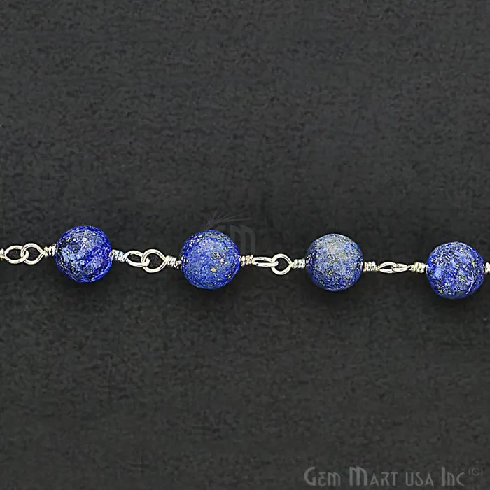Lapis Jade Faceted Beads 8mm Silver Plated Wire Wrapped Rosary Chain GemmartUSA Necklaces Lapis Jade Faceted Beads 8mm Silver Plated Wire Wrapped Rosary Chain GemmartUSA Necklaces