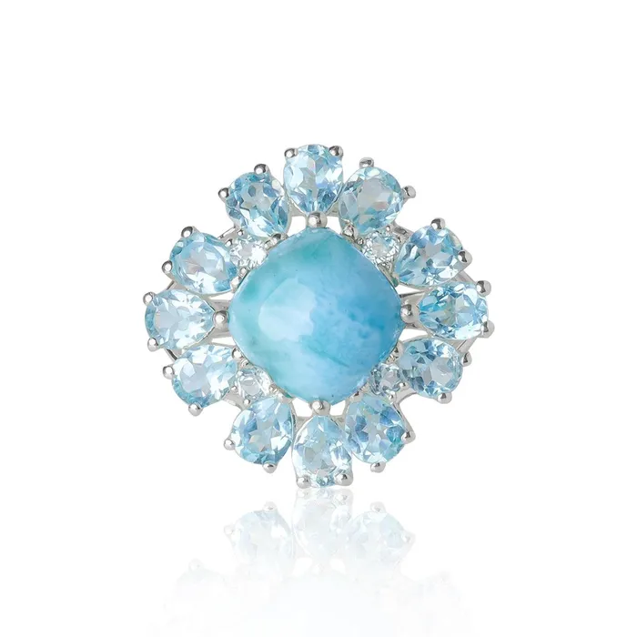Larimar Sky Blue Topaz Ring in 925 Sterling Silver YoTreasure Rings