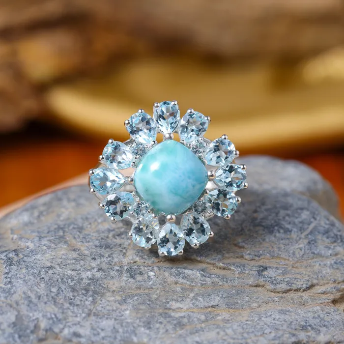 Larimar Sky Blue Topaz Ring in 925 Sterling Silver YoTreasure Rings Larimar Sky Blue Topaz Ring in 925 Sterling Silver YoTreasure Rings