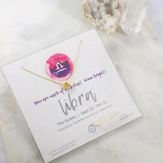 Libra Charm Necklace with Crystal Sarah Belle Necklaces