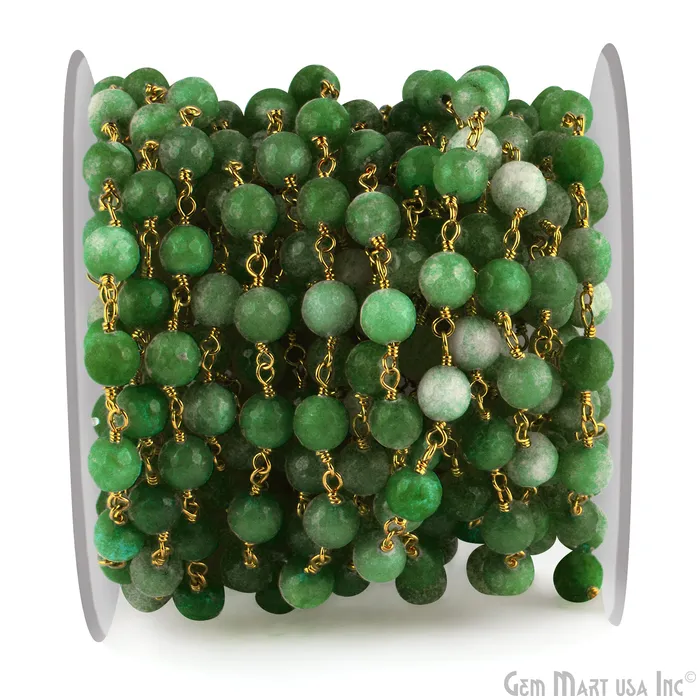 Light Green Jade Faceted Beads 8mm Gold Plated Wire Wrapped Rosary Chain GemmartUSA Necklaces Light Green Jade Faceted Beads 8mm Gold Plated Wire Wrapped Rosary Chain GemmartUSA Necklaces