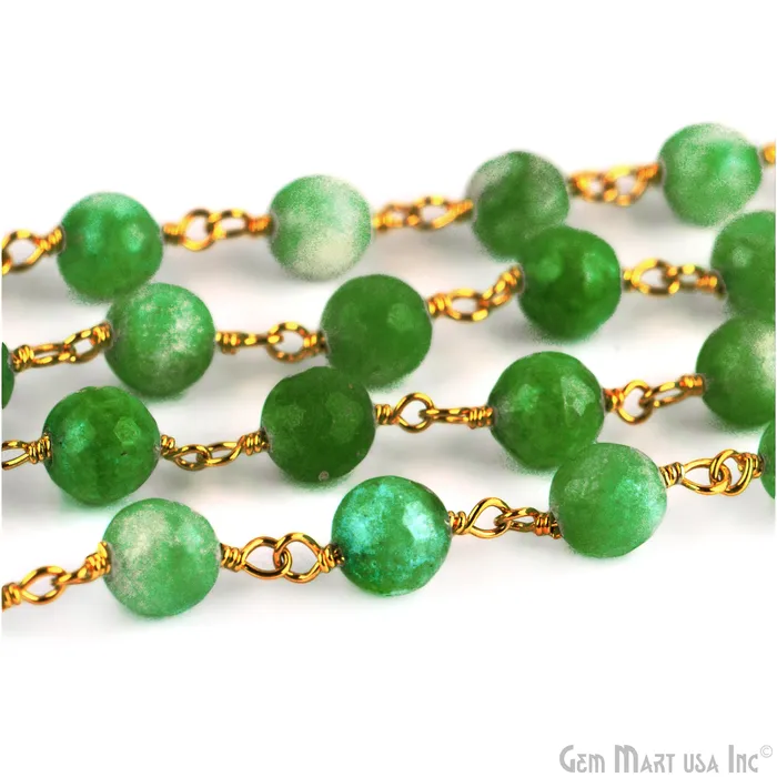 Light Green Jade Faceted Beads 8mm Gold Plated Wire Wrapped Rosary Chain GemmartUSA Necklaces Light Green Jade Faceted Beads 8mm Gold Plated Wire Wrapped Rosary Chain GemmartUSA Necklaces