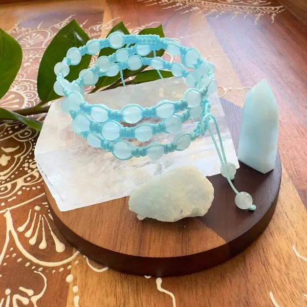 Lily Rose Jewelry Bracelets NEW Aquamarine Reflection Relaxation Resilience Woven Inner Strength Collection Nylon Braided Adjustable 6mm Bead Bracelet