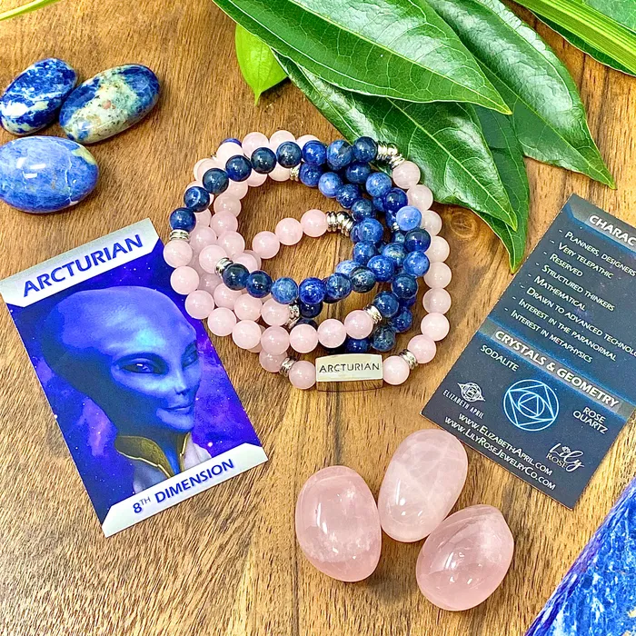 Lily Rose Jewelry Co Bracelets Last one 8mm Elizabeth April Channeled Arcturian Sacred Geometry Limited Edition Cosmic Species Stretch Mala Bracelet Necklace