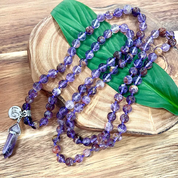 Lily Rose Jewelry Last 1 Limited Grade AAA Super Seven Psychic Powerhouse Ascension 108 Hand Knotted Mala with Point Charm Pendant Necklace Necklaces Lily Rose Jewelry Last 1 Limited Grade AAA Super Seven Psychic Powerhouse Ascension 108 Hand Knotted Mala with Point Charm Pendant Necklace Necklaces