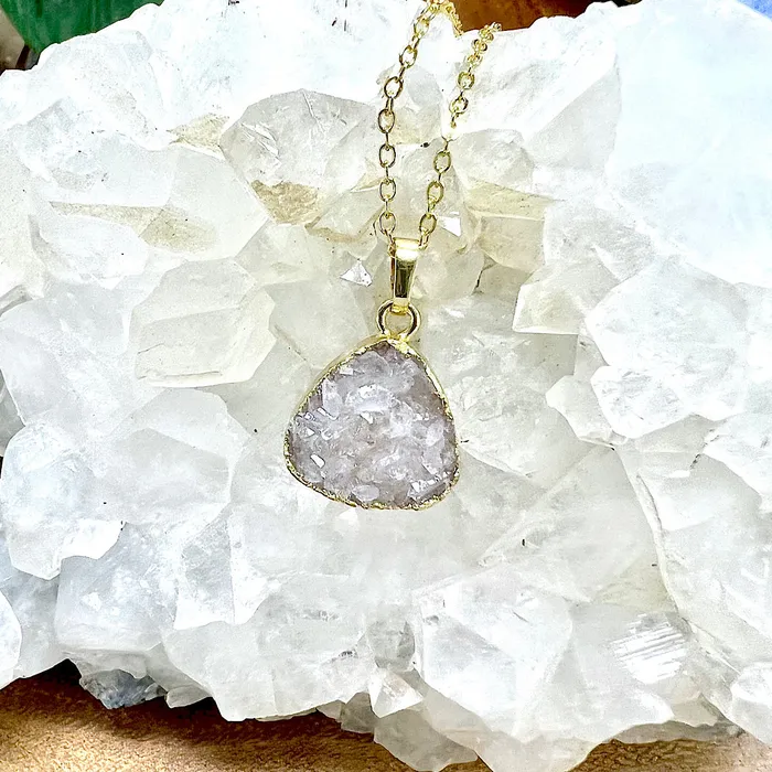 Lily Rose Jewelry Necklaces Druzy Quartz Sparkling Mini Geode Triangle Crystal Pendant 18 Gold Necklace