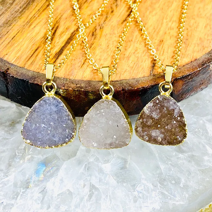 Lily Rose Jewelry Necklaces Druzy Quartz Sparkling Mini Geode Triangle Crystal Pendant 18 Gold Necklace