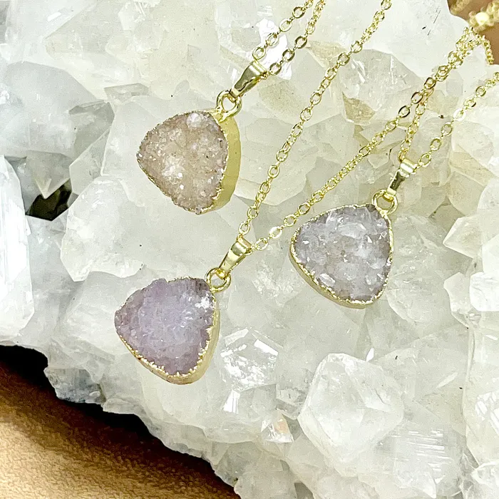 Lily Rose Jewelry Necklaces Druzy Quartz Sparkling Mini Geode Triangle Crystal Pendant 18 Gold Necklace