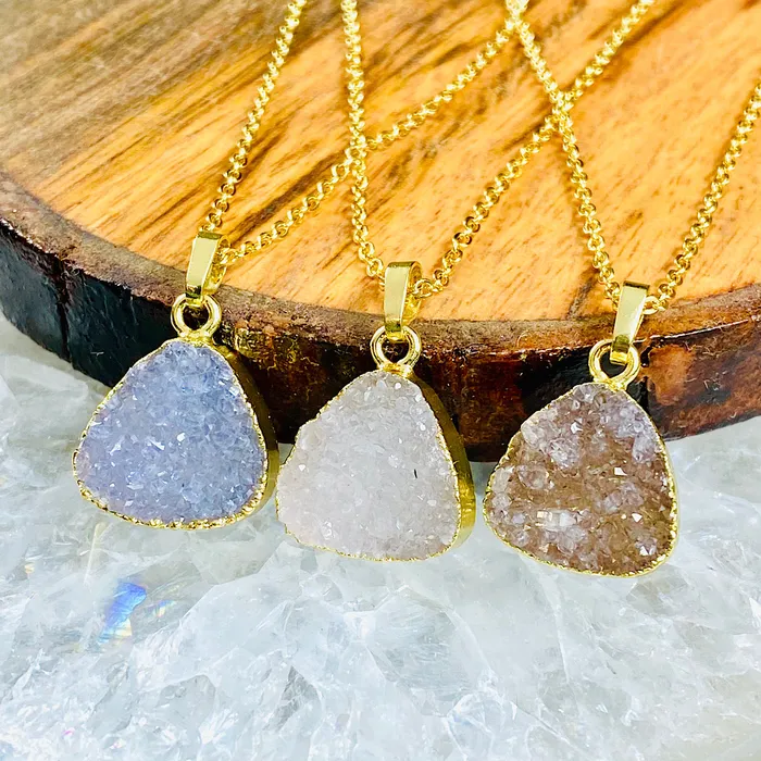 Lily Rose Jewelry Necklaces Druzy Quartz Sparkling Mini Geode Triangle Crystal Pendant 18 Gold Necklace