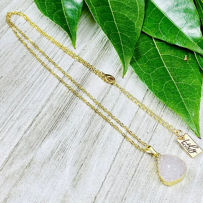 Lily Rose Jewelry Necklaces Druzy Quartz Sparkling Mini Geode Triangle Crystal Pendant 18 Gold Necklace