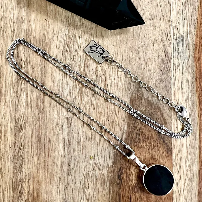 Lily Rose Jewelry Necklaces NEW STONE Obsidian Manifester Thick Circle Pendant 18 White Gold Necklace