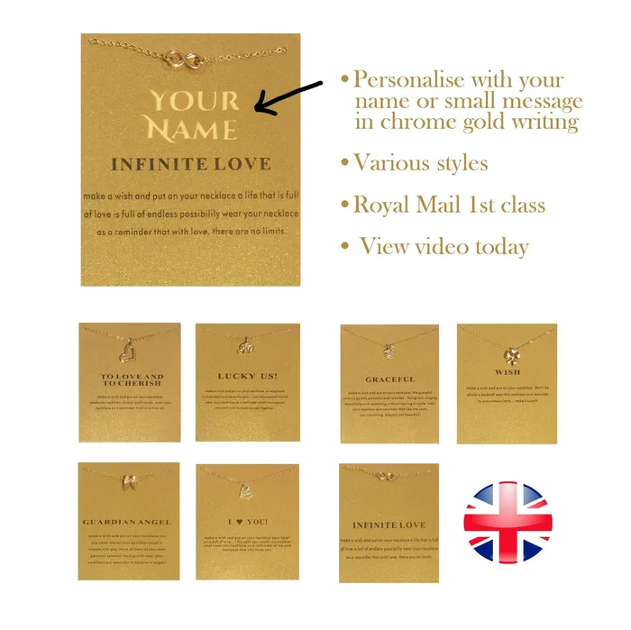 Minx London Necklaces Gold Clover Necklace Pendant with Gift Card by Minx London wish four leaf clover pendant charms lucky charm gift card personalised