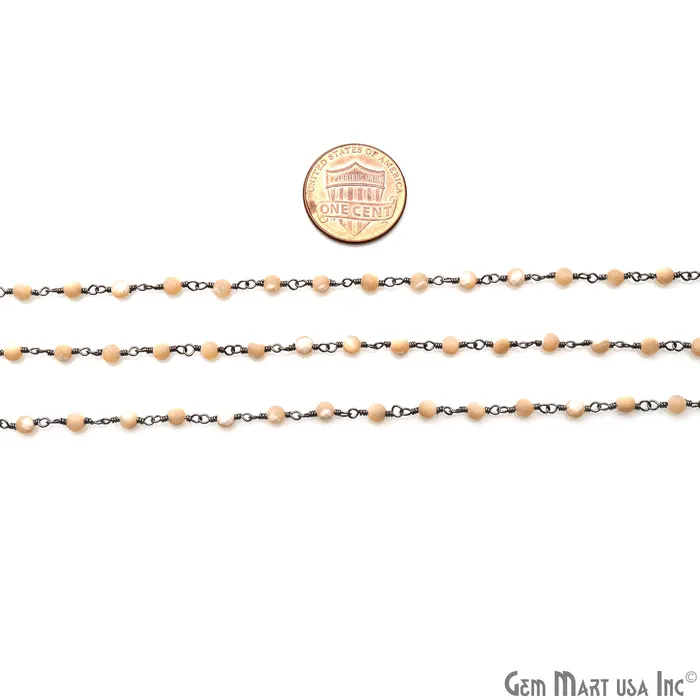 Mother Of Pearl 335mm Oxidized Beaded Wire Wrapped Rosary Chain GemMartUSA Necklaces