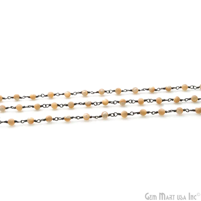 Mother Of Pearl 335mm Oxidized Beaded Wire Wrapped Rosary Chain GemMartUSA Necklaces