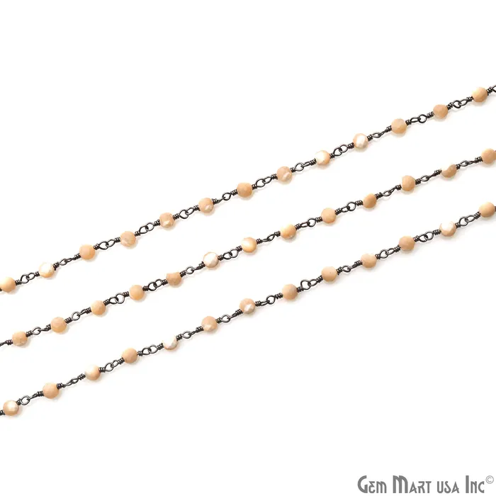 Mother Of Pearl 335mm Oxidized Beaded Wire Wrapped Rosary Chain GemMartUSA Necklaces