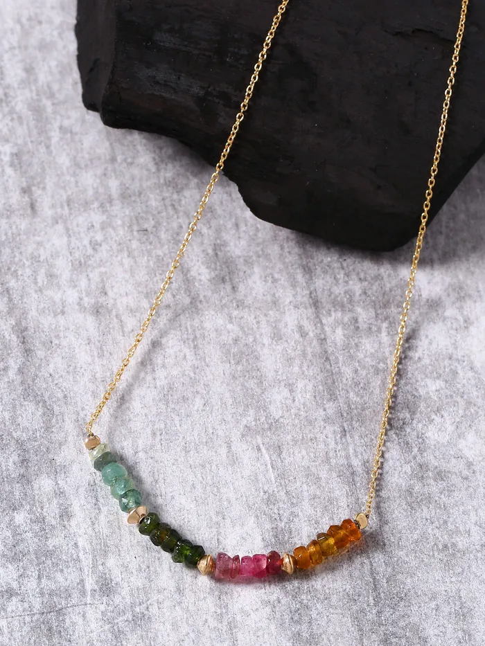 Multi Tourmaline Solid 925 Sterling Silver Gold Plated Chain Pendant Necklace Jewelry YoTreasure Necklaces Multi Tourmaline Solid 925 Sterling Silver Gold Plated Chain Pendant Necklace Jewelry YoTreasure Necklaces